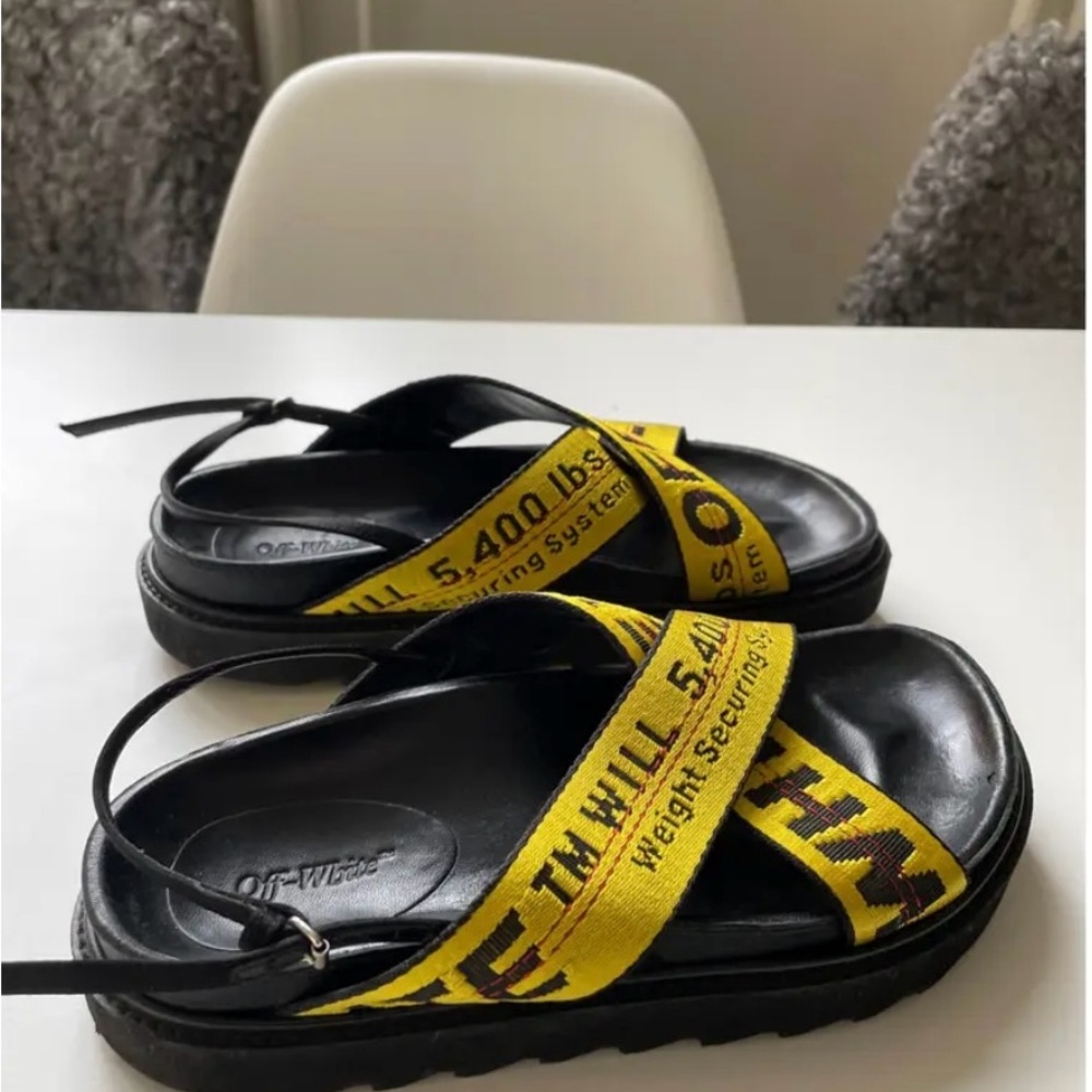 Off White Leather Cross Strap Sandals